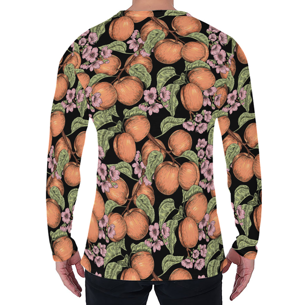 Apricot And Flower Pattern Print Men's Long Sleeve T-Shirt