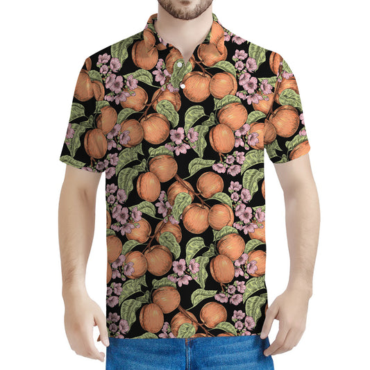 Apricot And Flower Pattern Print Men's Polo Shirt