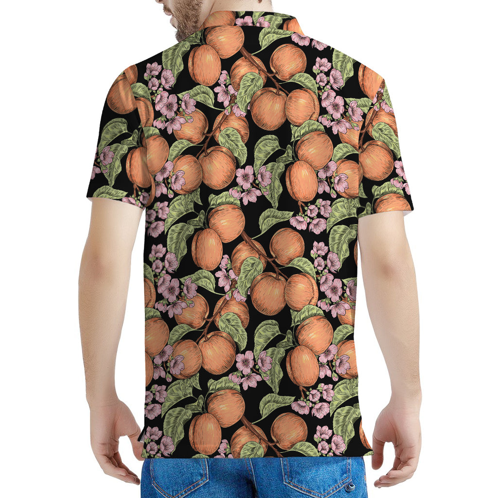 Apricot And Flower Pattern Print Men's Polo Shirt