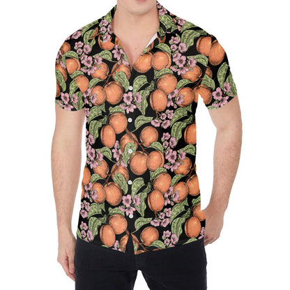 Apricot And Flower Pattern Print Men's Shirt