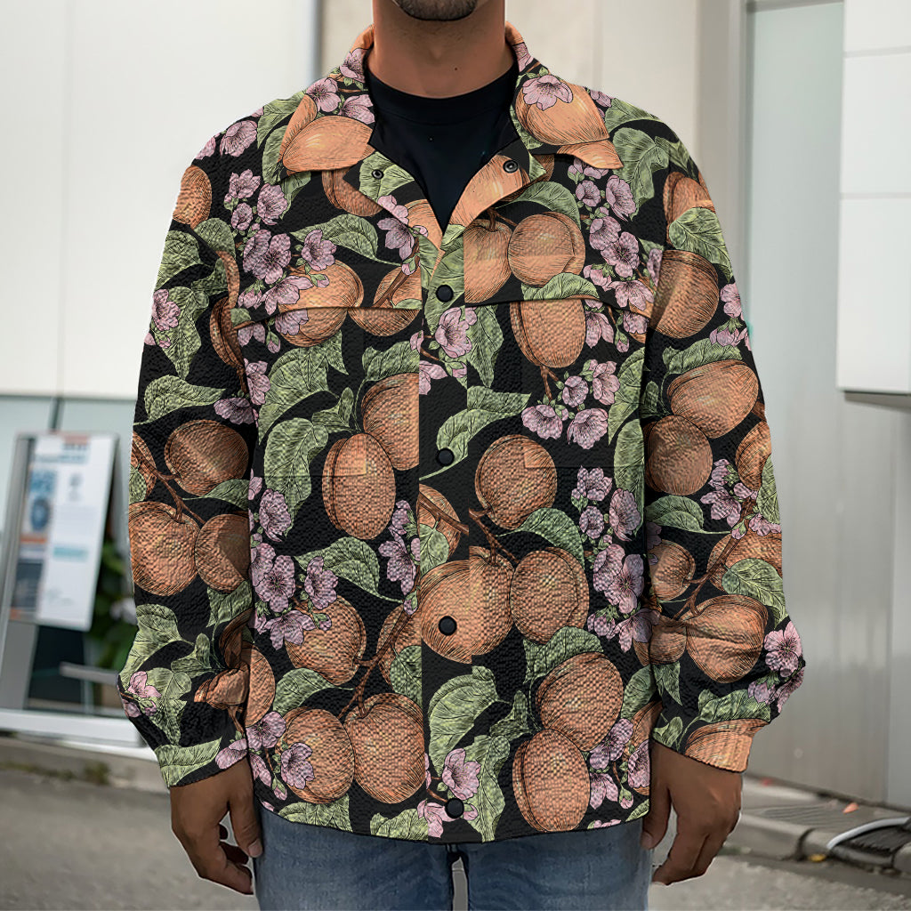 Apricot And Flower Pattern Print Men's Shirt Jacket