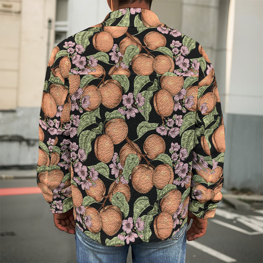 Apricot And Flower Pattern Print Men's Shirt Jacket