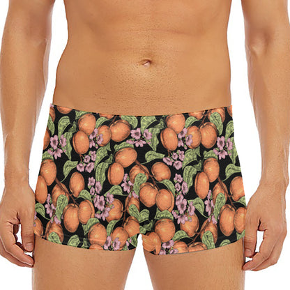Apricot And Flower Pattern Print Men's Short Boxer Briefs