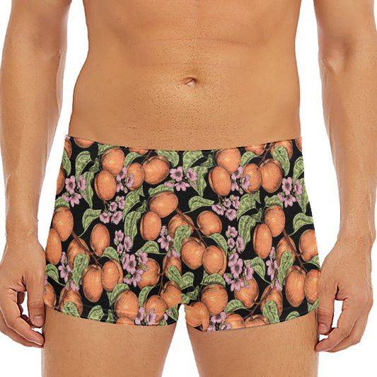 Apricot And Flower Pattern Print Men's Short Boxer Briefs