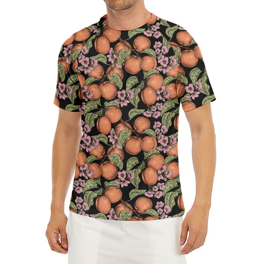 Apricot And Flower Pattern Print Men's Short Sleeve Rash Guard