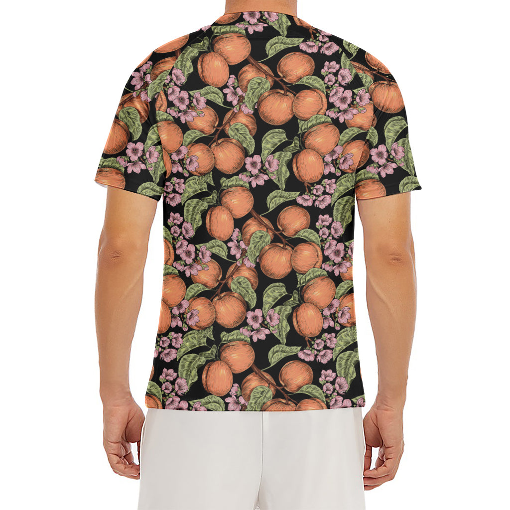 Apricot And Flower Pattern Print Men's Short Sleeve Rash Guard