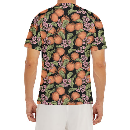 Apricot And Flower Pattern Print Men's Short Sleeve Rash Guard