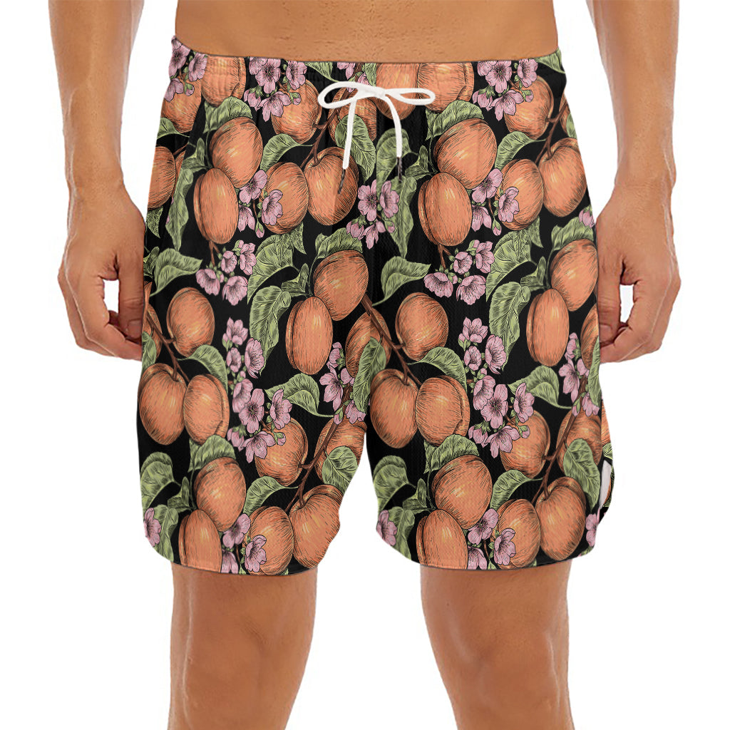 Apricot And Flower Pattern Print Men's Split Running Shorts