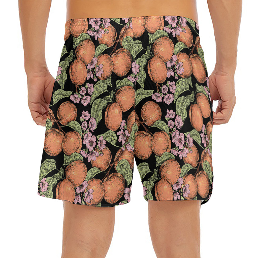 Apricot And Flower Pattern Print Men's Split Running Shorts