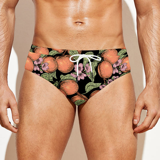 Apricot And Flower Pattern Print Men's Swim Briefs
