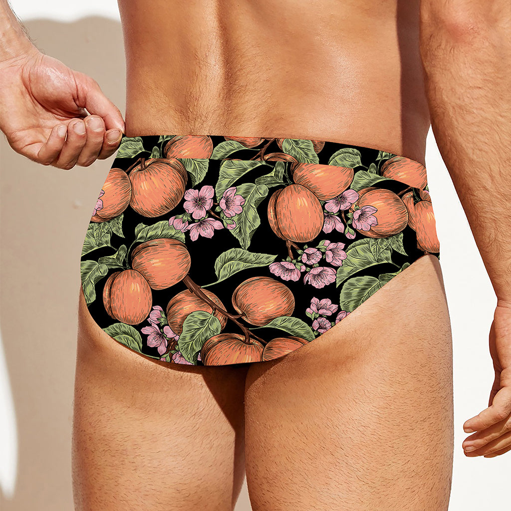 Apricot And Flower Pattern Print Men's Swim Briefs