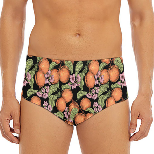 Apricot And Flower Pattern Print Men's Triangle Swim Briefs