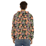 Apricot And Flower Pattern Print Men's Velvet Pullover Hoodie