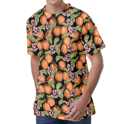 Apricot And Flower Pattern Print Men's Velvet T-Shirt