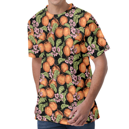 Apricot And Flower Pattern Print Men's Velvet T-Shirt