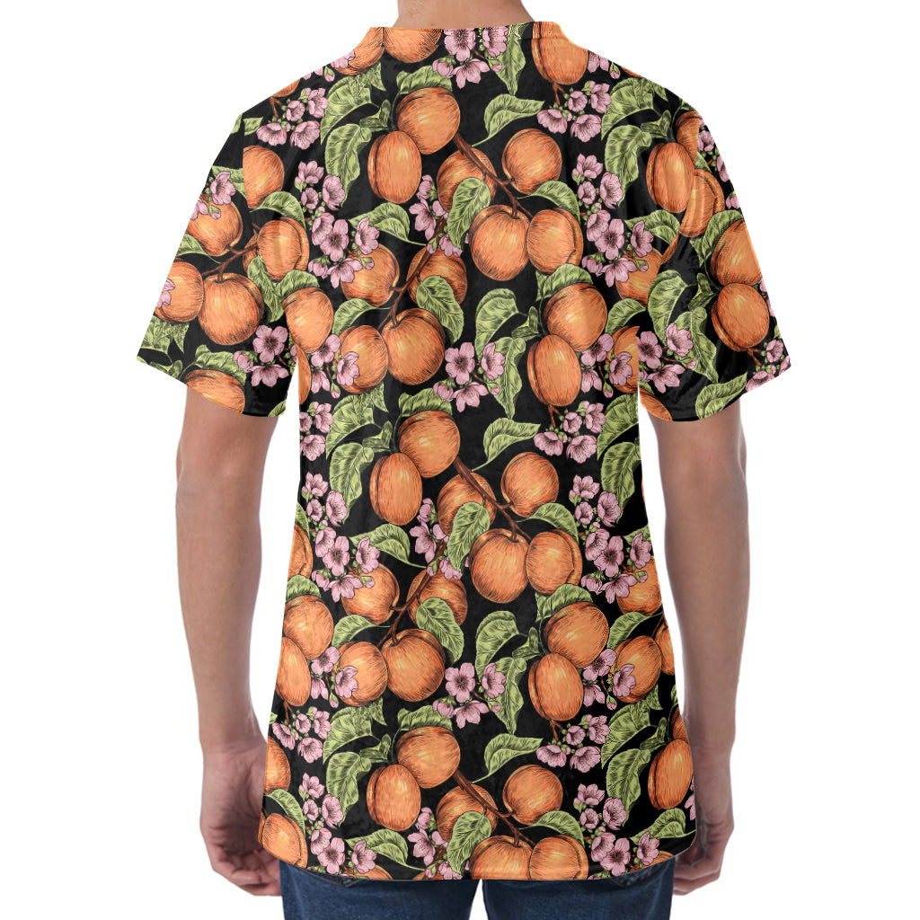 Apricot And Flower Pattern Print Men's Velvet T-Shirt