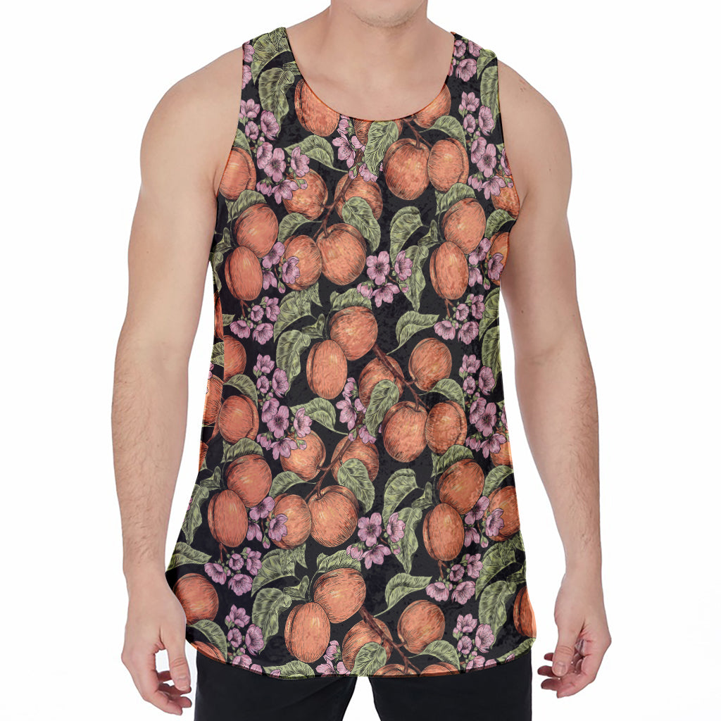 Apricot And Flower Pattern Print Men's Velvet Tank Top