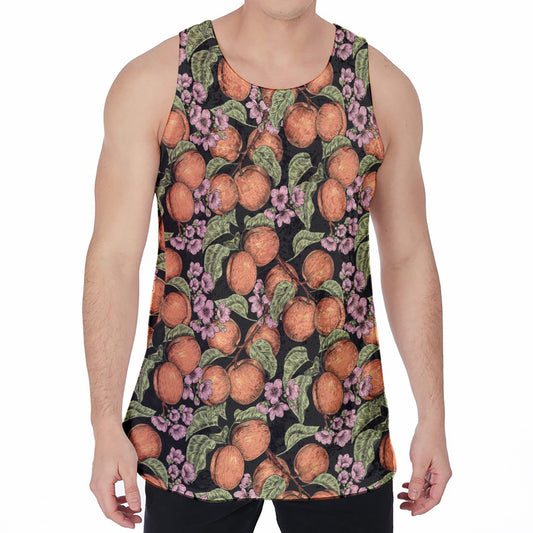 Apricot And Flower Pattern Print Men's Velvet Tank Top