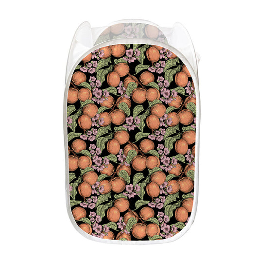 Apricot And Flower Pattern Print Mesh Laundry Hamper