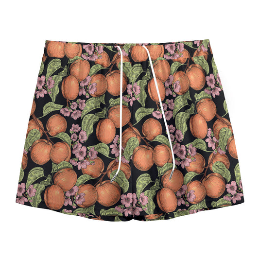Apricot And Flower Pattern Print Mesh Shorts