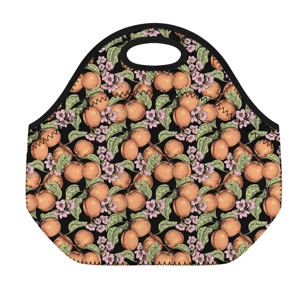Apricot And Flower Pattern Print Neoprene Lunch Bag