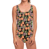 Apricot And Flower Pattern Print One Piece Swimsuit