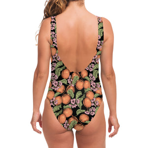 Apricot And Flower Pattern Print One Piece Swimsuit