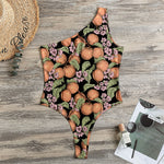Apricot And Flower Pattern Print One Shoulder Bodysuit