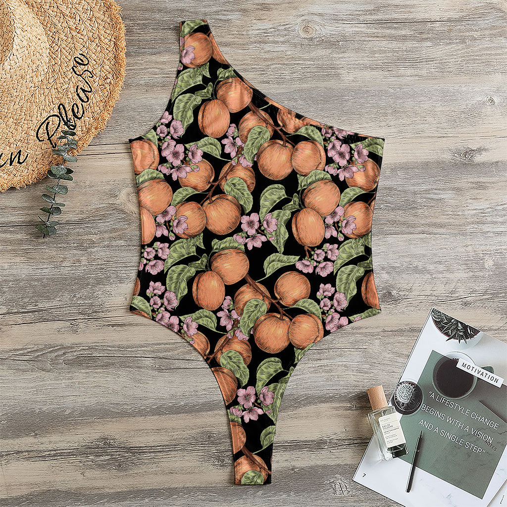 Apricot And Flower Pattern Print One Shoulder Bodysuit