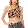 Apricot And Flower Pattern Print One Shoulder Crop Top