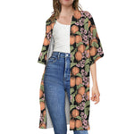 Apricot And Flower Pattern Print Open Front Beach Cover Up