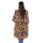 Apricot And Flower Pattern Print Open Front Beach Cover Up