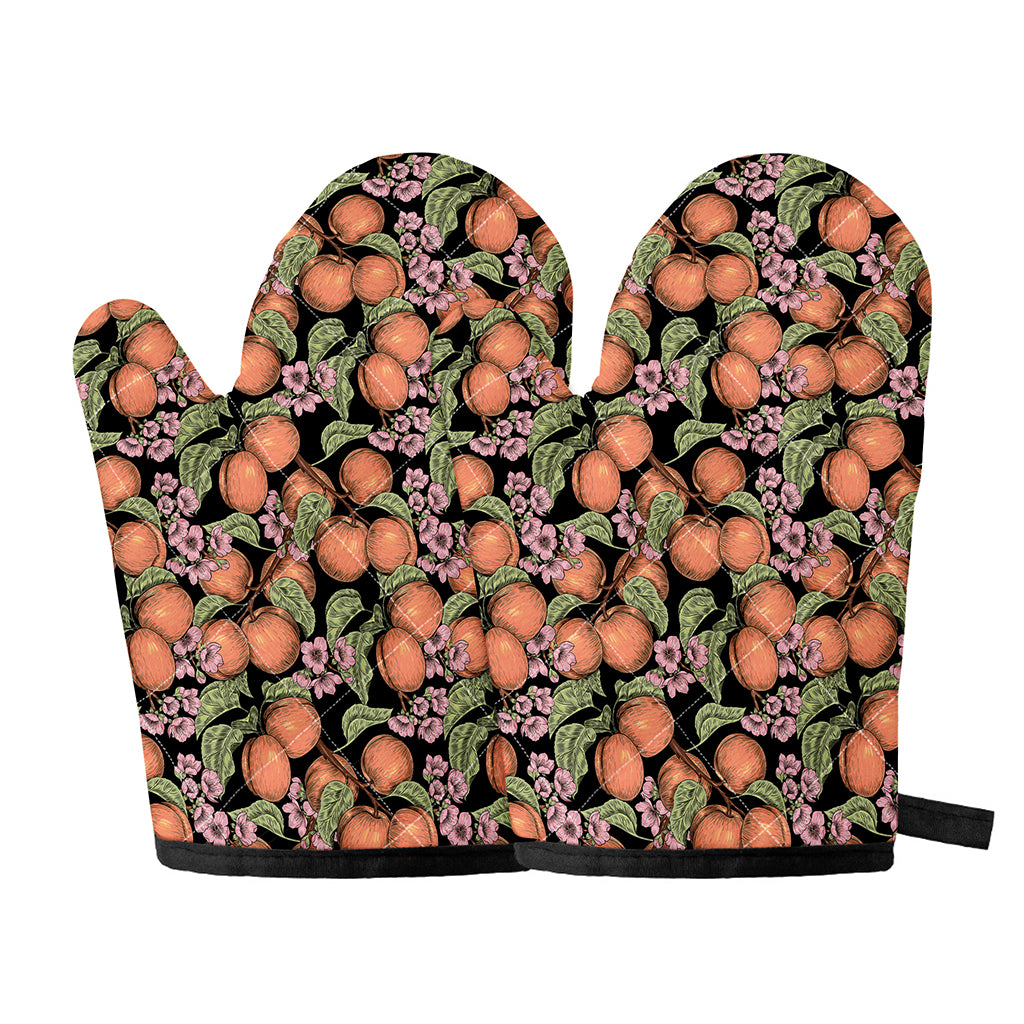 Apricot And Flower Pattern Print Oven Mitts