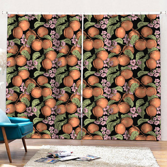 Apricot And Flower Pattern Print Pencil Pleat Curtains