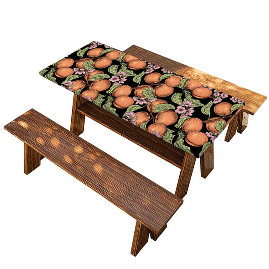 Apricot And Flower Pattern Print Picnic Table Cover