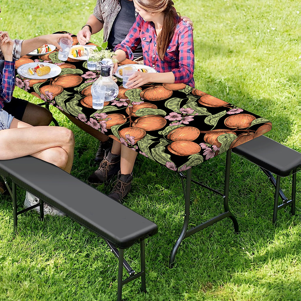 Apricot And Flower Pattern Print Picnic Table Cover