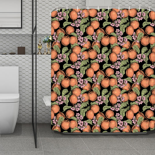 Apricot And Flower Pattern Print Polyester Shower Curtain