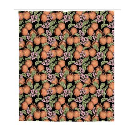 Apricot And Flower Pattern Print Polyester Shower Curtain