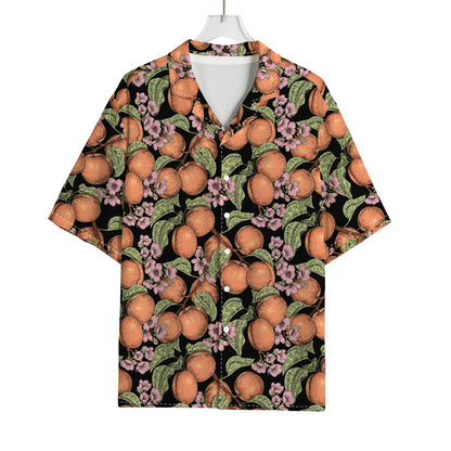 Apricot And Flower Pattern Print Rayon Hawaiian Shirt