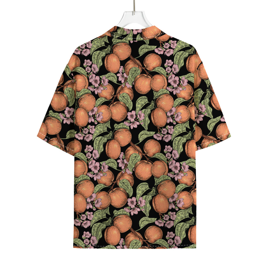 Apricot And Flower Pattern Print Rayon Hawaiian Shirt