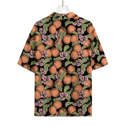 Apricot And Flower Pattern Print Rayon Hawaiian Shirt