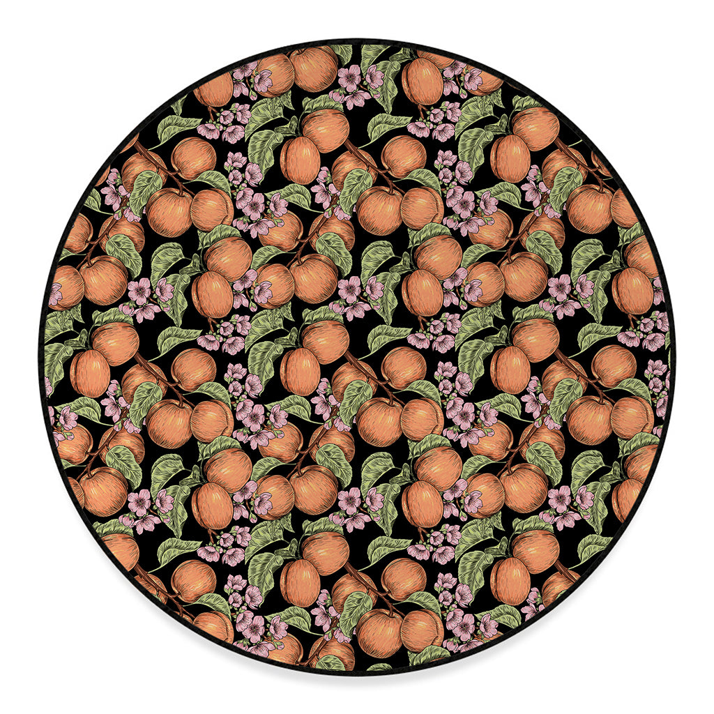 Apricot And Flower Pattern Print Round Floor Mat