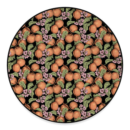 Apricot And Flower Pattern Print Round Floor Mat