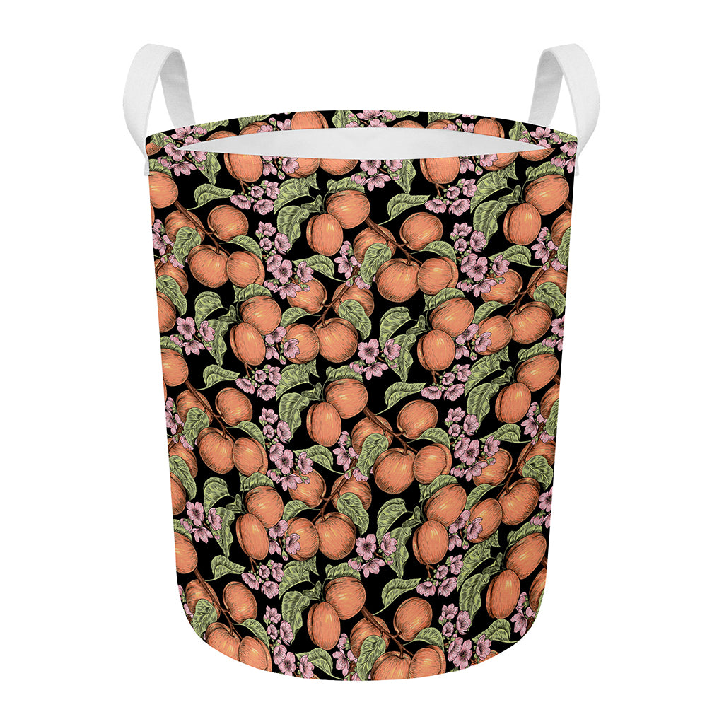Apricot And Flower Pattern Print Round Laundry Basket