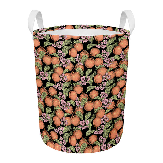 Apricot And Flower Pattern Print Round Laundry Basket