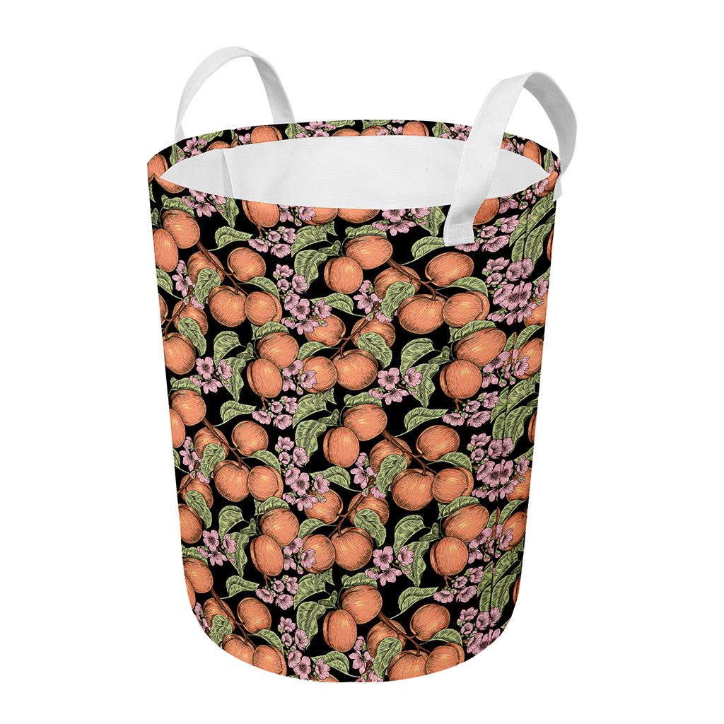 Apricot And Flower Pattern Print Round Laundry Basket