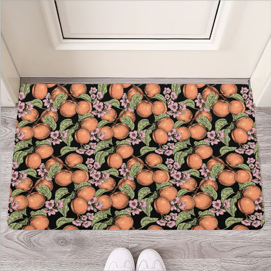 Apricot And Flower Pattern Print Rubber Doormat