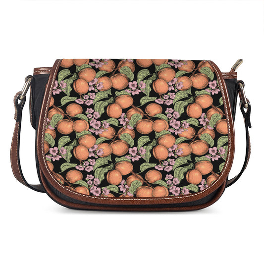 Apricot And Flower Pattern Print Saddle Bag