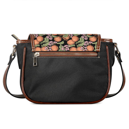 Apricot And Flower Pattern Print Saddle Bag