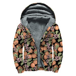 Apricot And Flower Pattern Print Sherpa Lined Zip Up Hoodie